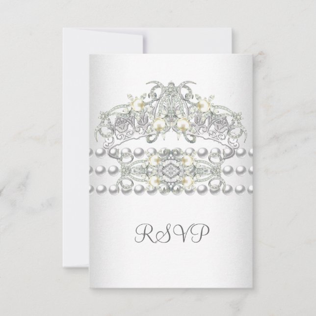 UAWG Tiara Silver White Pearl Diamond RSVP Karte (Vorderseite)