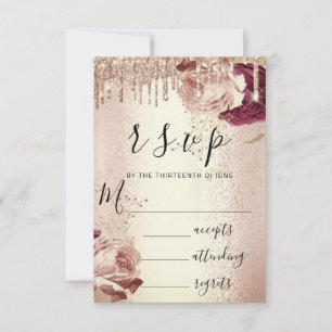 UAWG Tropfens Wedding Marsala Florals Rose Burgund RSVP Karte