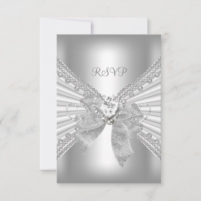 UAWG Verlobung Diamond Herz White Silver Bow RSVP Karte (Vorderseite)