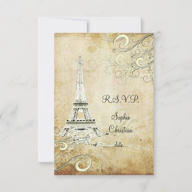 UAWG VINTAG EIFFEL TOWER/VANILLA WIRBEL RSVP KARTE (Vorderseite)