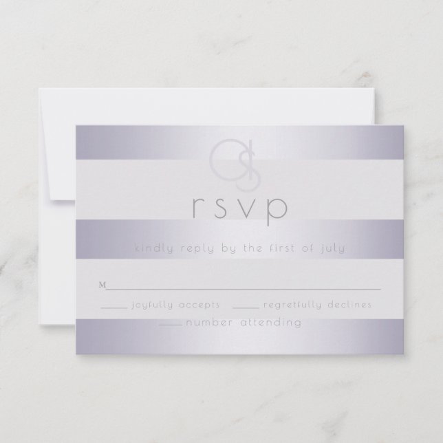 UAWG | Violett Silberschimmer Streifen Monogram2 RSVP Karte (Vorderseite)