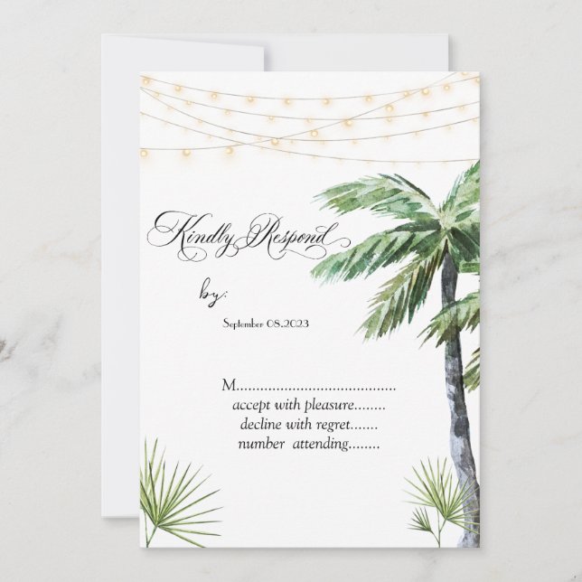 UAwg "Wasserfarbe Palm String Lights" Einladung (Vorderseite)