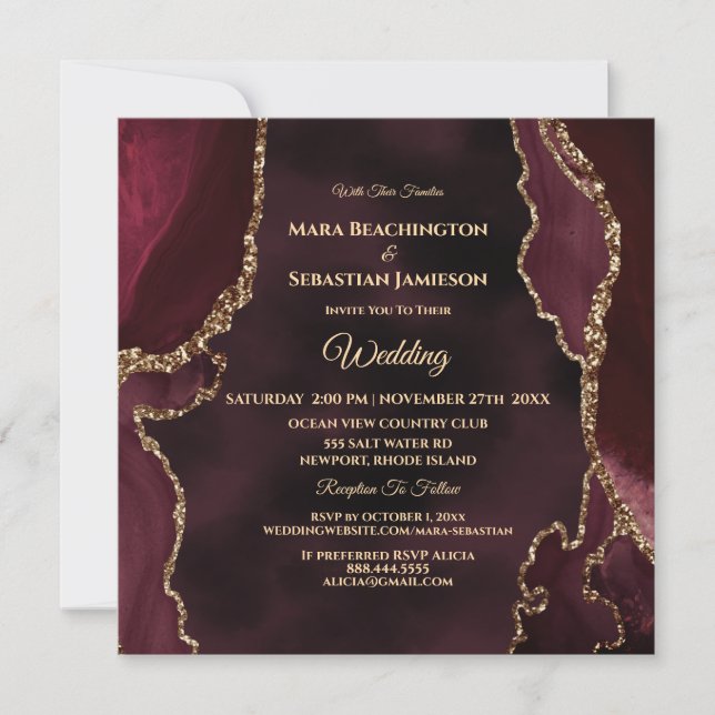 *~* UAWG Website AGATE MERLOT Gold AR13 Wedding Einladung (Vorderseite)