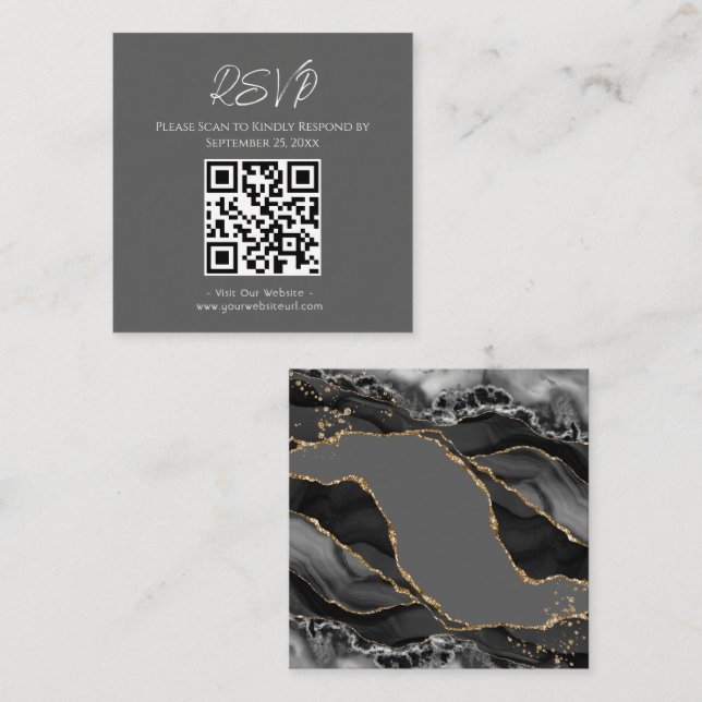 UAWG Website Black Agate Gold Glitzer Hochzeit Quadratische Visitenkarte (Vorne/Hinten)