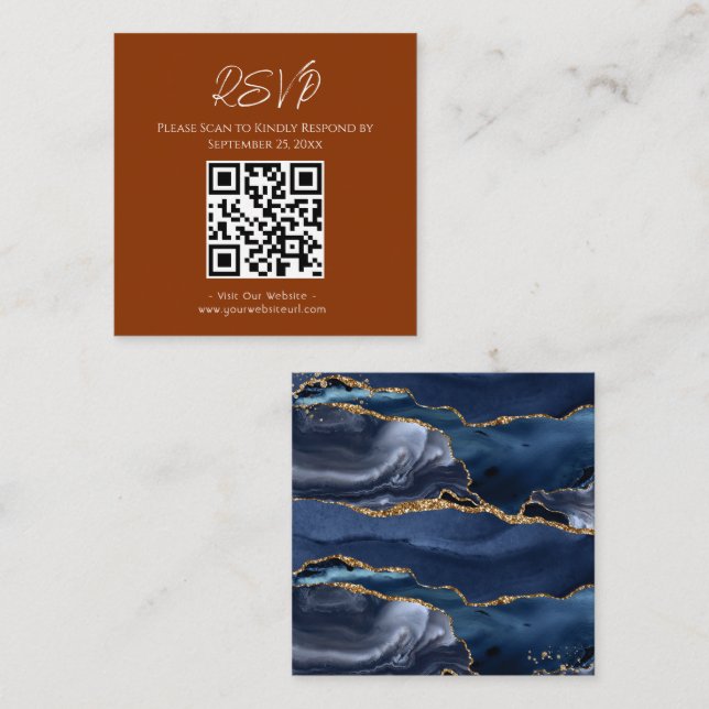 UAWG Website Blue Agate Gold Glitzer Wedding Squar Quadratische Visitenkarte (Vorne/Hinten)