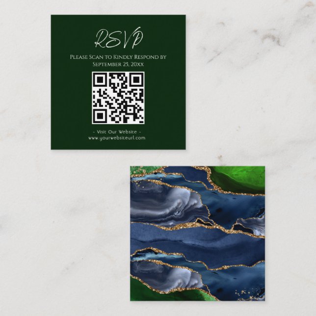 UAWG Website Blue & Green AgateWedding Quadratische Visitenkarte (Vorne/Hinten)