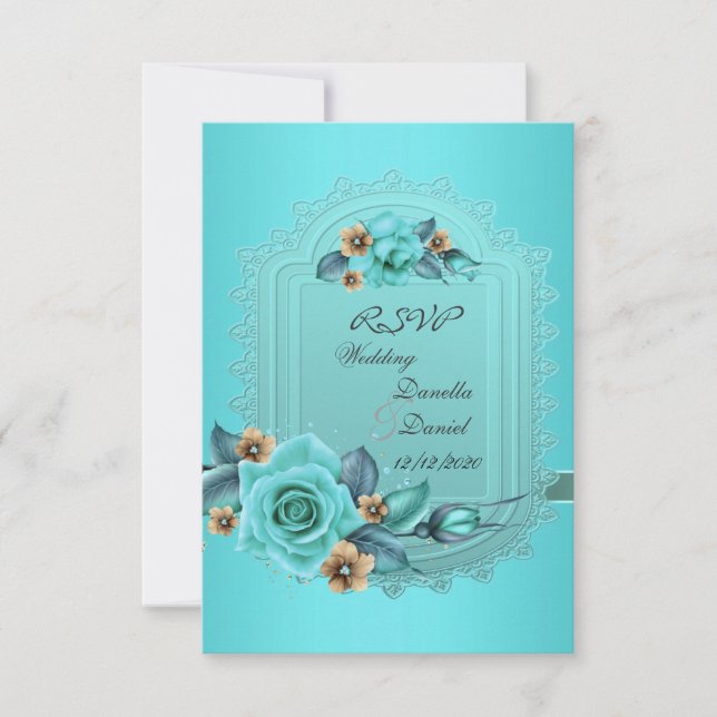 UAWG Wedding Aquamarin Blue Beige Rose Blume 2 Einladung (Vorderseite)