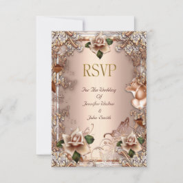 UAWG Wedding Beige Cream Gold Rose Set RSVP Karte
