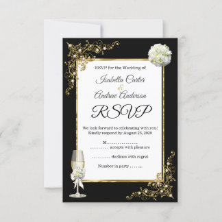 UAWG Wedding Black Champagne Gold Pearl RSVP Karte