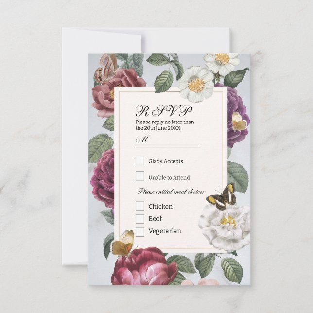 UAWG Wedding Bloom Floral Blume Butterfly Einladung (Vorderseite)