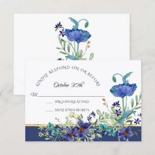 UAWG Wedding Blue Poppy Foliage Aquarell Floral Einladung