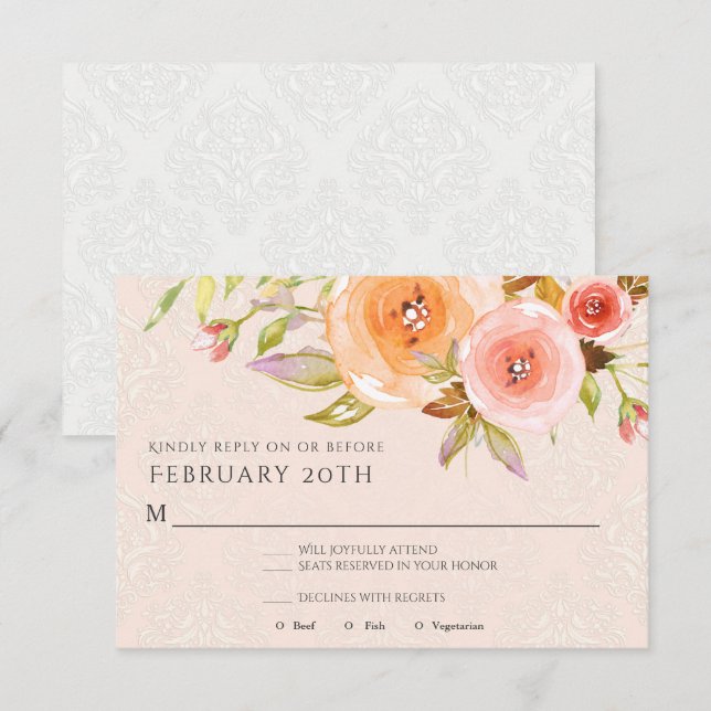 UAWG Wedding Blues Blush Rose Aquarellbilder Einladung (Vorne/Hinten)