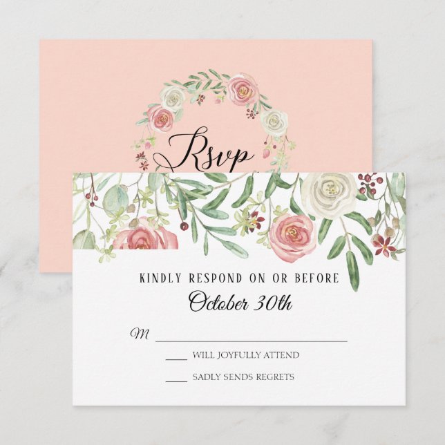 UAWG Wedding Blush Elfenbein Rose Foliage Leaf Blä Einladung (Vorne/Hinten)