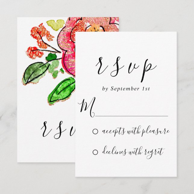 UAWG Wedding Brautparty Sweet16th Floral RSVP Karte (Vorne/Hinten)