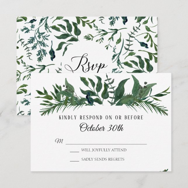 UAWG Wedding Emerald Forest Foliage Leaf Blätter Einladung (Vorne/Hinten)