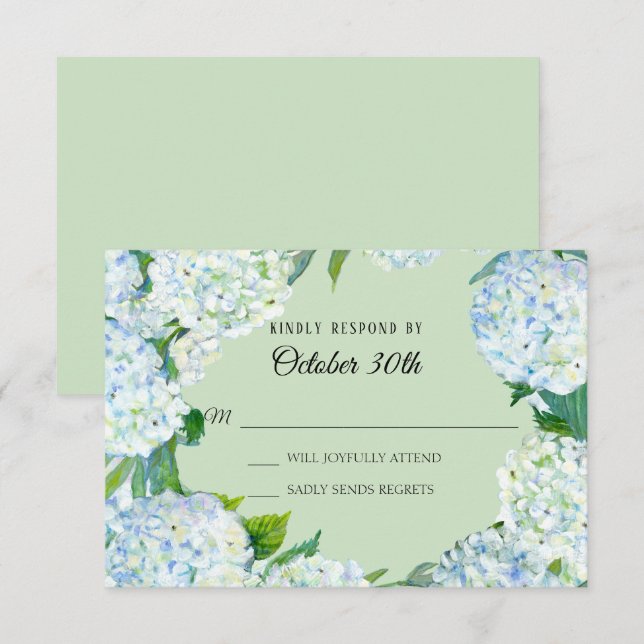 UAWG Wedding Floral White Hydrangea Minze Green Einladung (Vorne/Hinten)