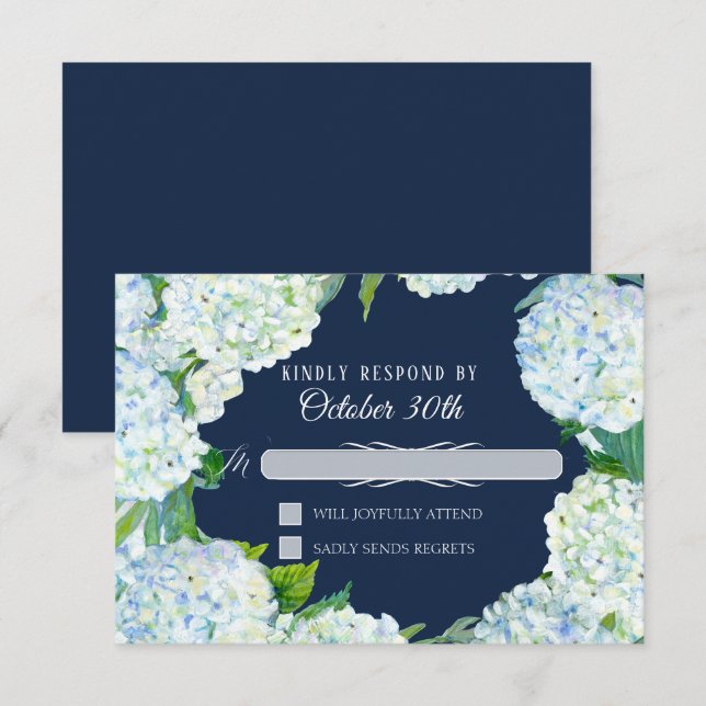 UAWG Wedding Floral White Hydrangea Navy Blue Einladung (Vorne/Hinten)