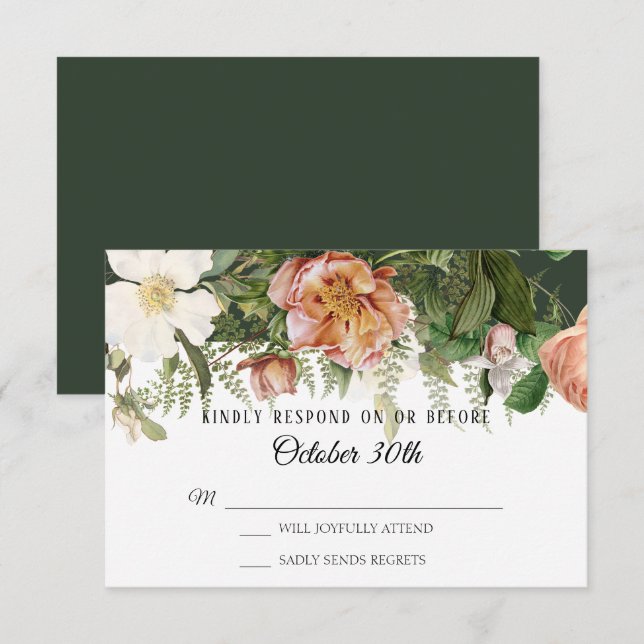UAWG Wedding Forest Blush Ivory Rose Peony Ferns Einladung (Vorne/Hinten)