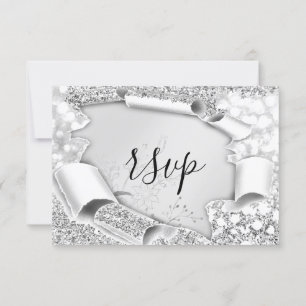UAWG Wedding Glitzer Bridal Gray Silver Blume RSVP Karte