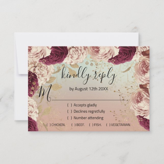 UAWG Wedding Glitzer Bridal Rose Gold Wreath Blue RSVP Karte (Vorderseite)