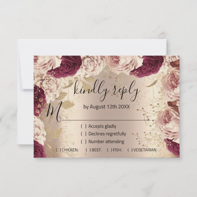UAWG Wedding Glitzer Bridal Rose Gold Wreath Pink RSVP Karte (Vorderseite)