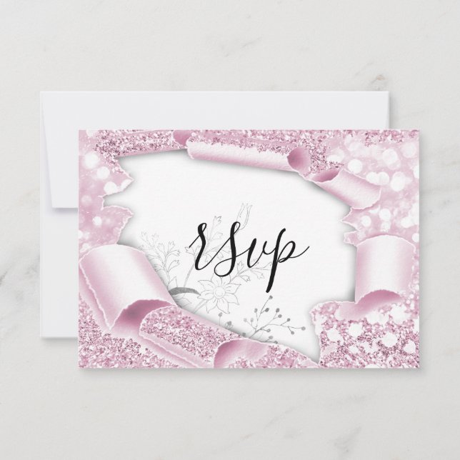 UAWG Wedding Glitzer Bridal White Pink Florals RSVP Karte (Rückseite)