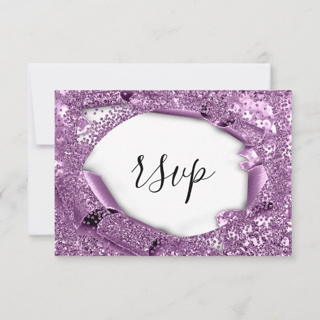 UAWG Wedding Glitzer Bridal White Violet Lila RSVP Karte (Rückseite)