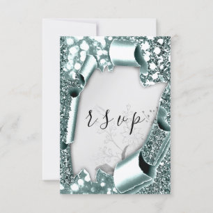 UAWG Wedding Glitzer Florals Silver Smoky Aquamari RSVP Karte