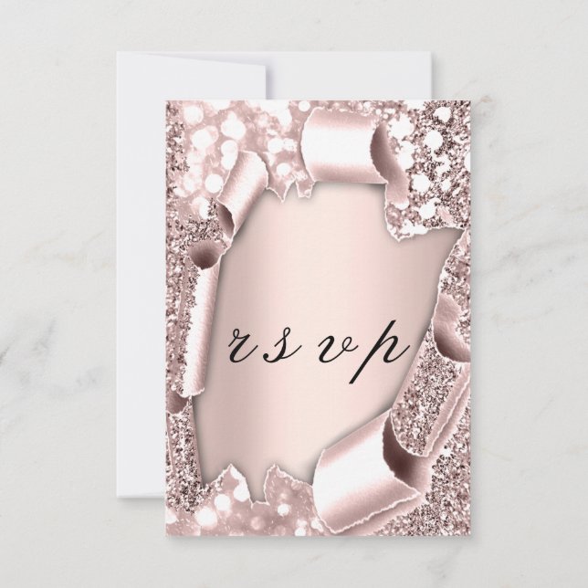 UAWG Wedding Glitzer Frame 3D Rose Blush RSVP Karte (Rückseite)