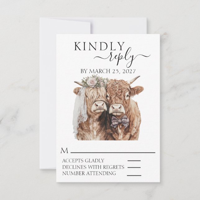UAWG Wedding Highland Kuh RSVP Karte (Vorderseite)