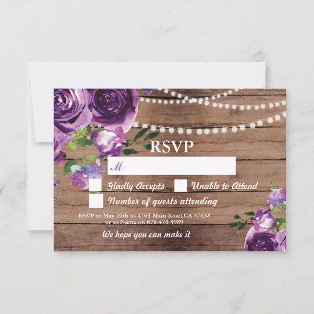 UAWG Wedding Holzkarten Purple Flowers Einladung (Vorderseite)