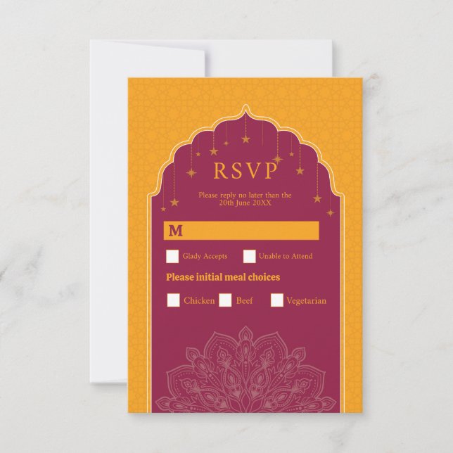 UAWG Wedding Indian Temple Palace Mustard Einladung (Vorderseite)