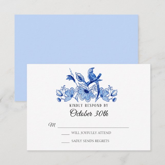 UAWG Wedding Lt Blue Chinoiserie Florale Wasserfar Einladung (Vorne/Hinten)