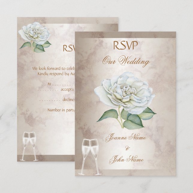 UAWG Wedding Marble Rose Creme White Champagne Einladung (Vorne/Hinten)