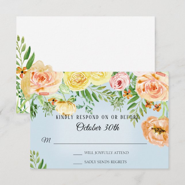 UAWG Wedding Modern Yellow Roses Blush Bloral Einladung (Vorne/Hinten)