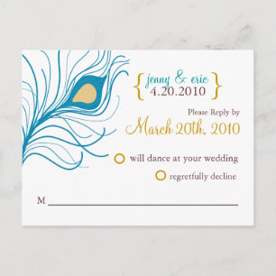 UAWG Wedding Postcard Peacock Feather Einladungspostkarte