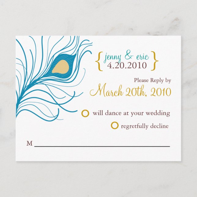UAWG Wedding Postcard Peacock Feather Einladungspostkarte (Vorderseite)