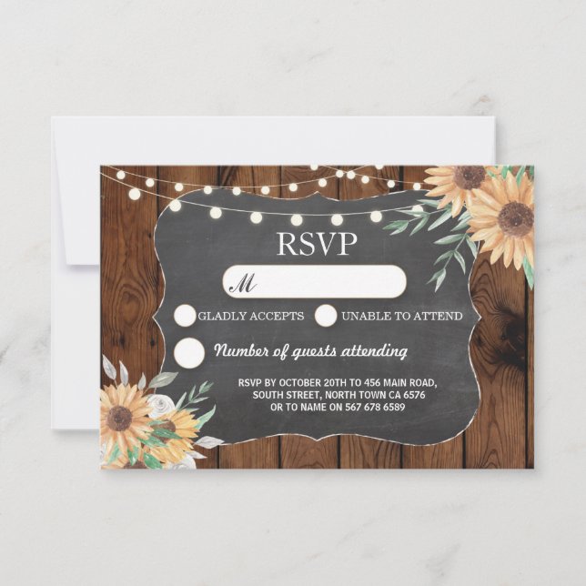 UAWG Wedding Rustic Lights Sunflower Respektkarten Einladung (Vorderseite)