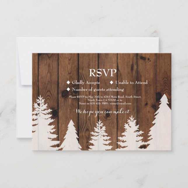 UAWG Wedding Rustic Wood Winter Tree Cards lädt ei RSVP Karte (Vorderseite)