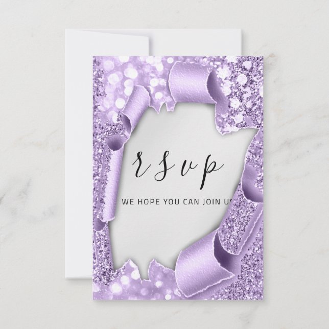 UAWG Wedding Silver Gray Paper Lila Violet Glam RSVP Karte (Rückseite)