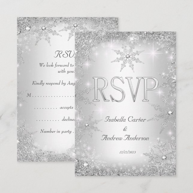 UAWG Wedding Silver Winter Wonderland Schneeflocke RSVP Karte (Vorne/Hinten)