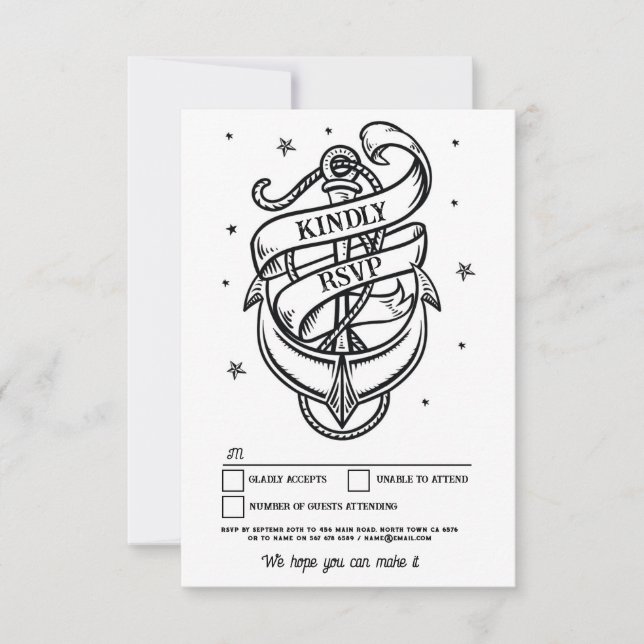 UAWG Wedding Tattoo Traditioneller Felsenanker Einladung (Vorderseite)