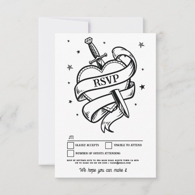 UAWG Wedding Tattoo Traditionelles Rockherz Einladung (Vorderseite)