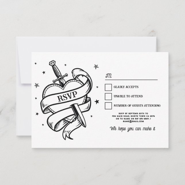 UAWG Wedding Tattoo Traditionelles Rockherz Einladung (Vorderseite)