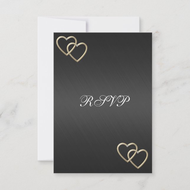 UAWG Wedding Verlobung Black Gold Herzen RSVP Karte (Vorderseite)