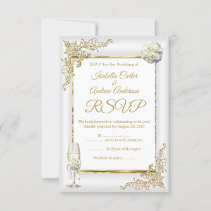 UAWG Wedding Vintag Champagne White Gold Pearl RSVP Karte