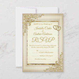 UAWG Wedding Vintag Creme Beige Gold Heart Pearl RSVP Karte