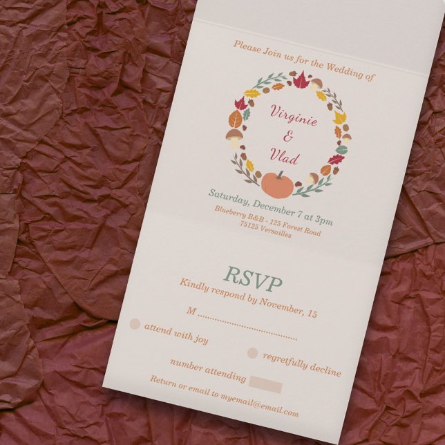 UAwg Wedding von Wreath & Fall in einer Einladung (Wreath & Fall RSVP Wedding All In One Invitation)