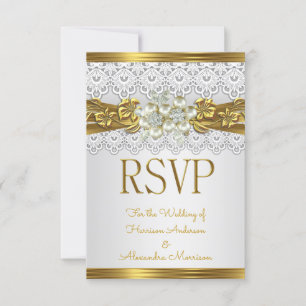 UAWG Wedding White Pearl Gold Lace Einladung