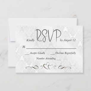 UAWG Wedding White Satin Damask RSVP Karte